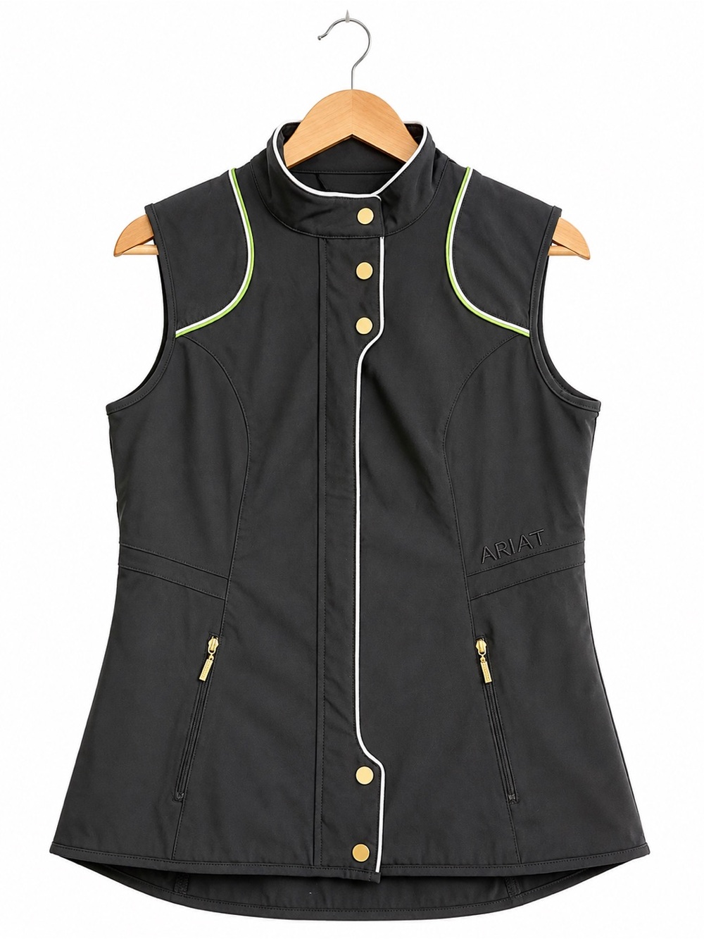 Arista Black Equestrian Riding Vest M Silver Snap Neon Trim